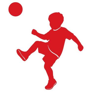Imagem de Adesivo Menino jogando bola Futebol Ideal para notebook carro portas vidros Paredes Quarto Infantil vários tamanhos (VERMELHO, 42,8X50cm)