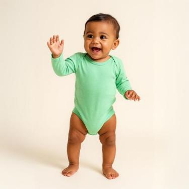 Imagem de Body manga longa bebe menino algodão liso básico bodie neném enxoval m