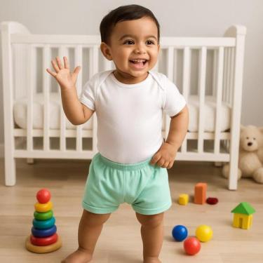 Imagem de Shorts bebe menino Roupa bermuda liso colorido algodão Kit 3 peças com