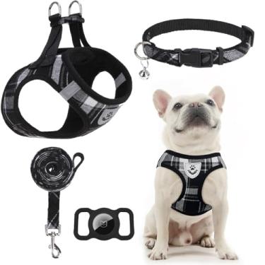 Imagem de EXPAWLORER Peitoral xadrez clássico para filhotes - coleira e coleira para cachorro - malha macia acolchoada ajustável para cães pequenos, sem puxão, à prova de fuga refletiva para caminhadas ao ar