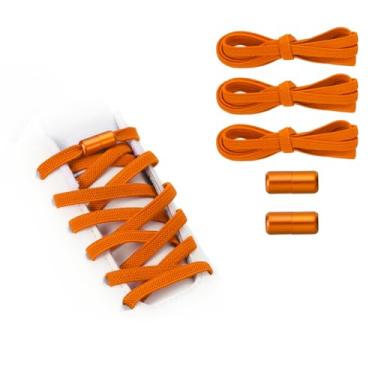 Imagem de YELARXI Cadarços elásticos sem laço com 2 fivelas de metal para adultos, tênis de lona, Laranja, 39 inch