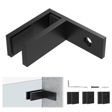 Imagem de Gyykzz 1 pacote com grampo de parede a vidro preto fosco braçadeira de grade de vidro de 90 graus apto para balaustrada Thinkness de 10 mm a 13 mm, clipes de trilhos em forma de F T304 para cerca