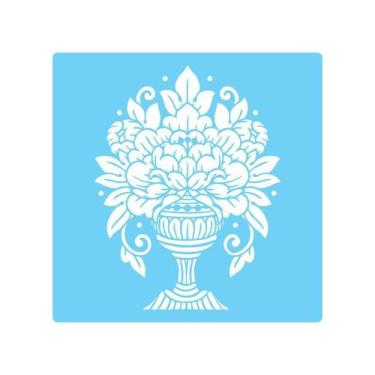 Imagem de Stencil De Parede Tamako Vaso Floral - 55 X 55Cm - Ref 543 - Stencil T