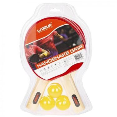 Imagem de Kit Tênis De Mesa Liveup 2 Raquetes + 3 Bolas, Unico, Vermelho, Preto