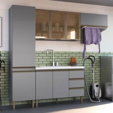 Imagem de Lavanderia Completa Hermínia 8 Portas 3 Gavetas Cinza - Pnr Móveis, Ci