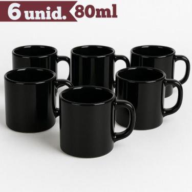Imagem de Jogo com 12 Xícaras de Cerâmica Borda Detalhe Esmaltada Caneca 80ml Pr