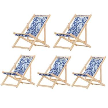 Imagem de Kit 5 Cadeiras Espreguiçadeira Preguiçosa Dobrávl Sem Braço Natural - 