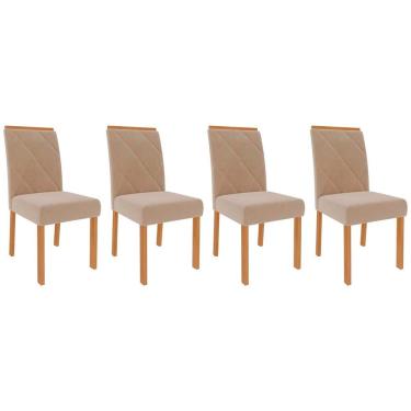 Imagem de Cadeira Sala de Jantar Fernanda Kit 4 Un Savana-Madeirado/Suede Nude Bege - Cimol