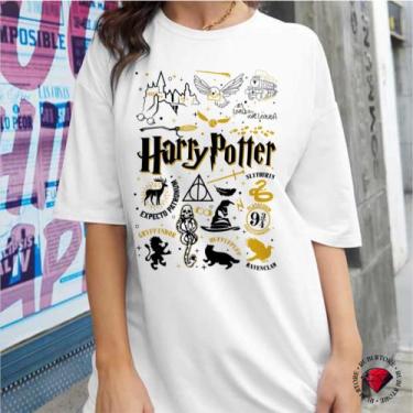 Imagem de Camiseta Adulto Harry Potter Hogwarts - Mina Store, Branco, G2