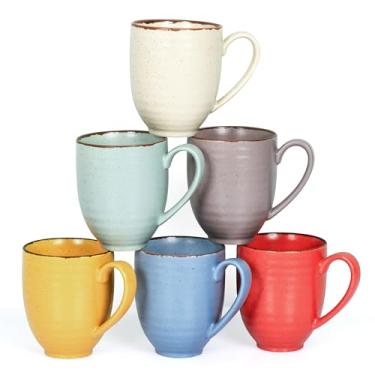 Imagem de Esfour Ceramics Conjunto de 6 canecas de café, copos resistentes com alça grande de 400 ml, seguro para micro-ondas e lava-louças, latte, cappuccino, chá, cacau, moca - homens, mulheres, uso diário,