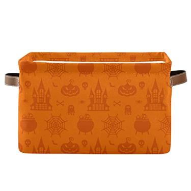 Imagem de xigua Cesta de armazenamento dobrável com padrão de Halloween, caixas de armazenamento de tecido dobráveis cubos com alça, organizador de armazenamento perfeito para roupas, brinquedos livros, 1 peça
