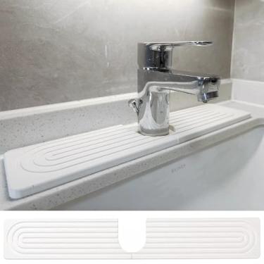 Imagem de Tapete de torneira de pedra de 40 cm para pia de cozinha, tapete de secagem rápida de diatomita para balcão de cozinha, protetor de respingos de pia de torneira absorvente de água com pés elevados