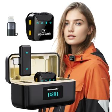 Imagem de Kit 2 Microfone lapela sem fio:magnético,pequeno,compatível Android/Iphone,duplo,para gravação, live,vlog,YouTube,TikTok,Facebook,Zoom.Redução de ruído,plug-play(não precisa de APP/Bluetooth).