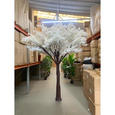 Imagem de Árvore Cerejeira Branca Artificial Realista Planta Com 3m, Plantas Artificiais para Ambientes Internos e Externos, Fácil Montagem, Decoração Elegante.