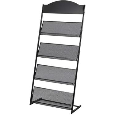 Imagem de Revistas E Brochuras Destacáveis Suporte De Exibição De Literatura Com 4 Prateleiras Suporte De Folheto De Revista De Chão, Black