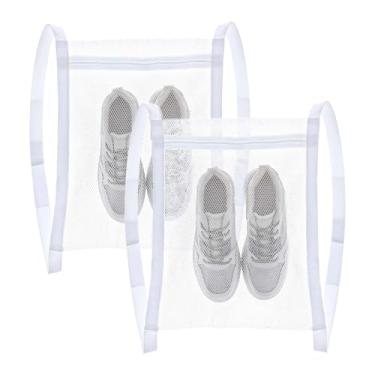 Imagem de Bolsa para máquina de lavar e secar roupa com 2 peças, bolsa de sapatos de lavanderia reutilizável para lavagem e secadora, sacos de rede de lavagem a seco com alça e zíper, sacos para secar sapatos