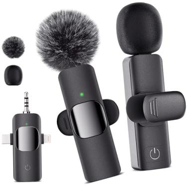 Imagem de YFIXQNSU Microfone Lavailer sem fio 3 em 1 – Microfone de lapela para iPhone, Android, câmera, iPad, redução de ruído de mini microfone, som cristalino para gravação de vídeo, Vlog