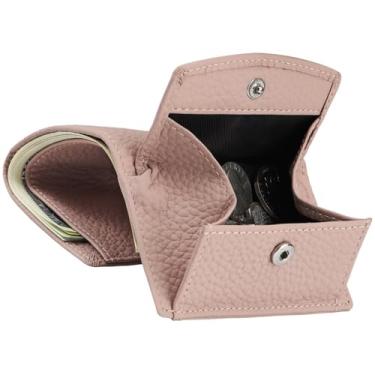 Imagem de Carteira feminina pequena de couro real com bloqueio de RFID com bolsa de moedas, mini bolso com compartimento para dinheiro e porta-cartões, Névoa rosa, Vintage