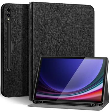 Imagem de Thryxop Capa de couro genuíno para Samsung Galaxy Tab S10 Plus/S9 Plus/S9 FE+ 12,4 polegadas com suporte para lápis | Capa protetora fina com suporte ajustável, despertar/hibernar automaticamente