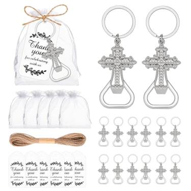 Imagem de Conjunto de 50 chaveiros, abridor de garrafas, cruz de Jesus, lembrancinhas religiosas para cristãos, oração de Páscoa, batismo, primeira comunhão (prata)