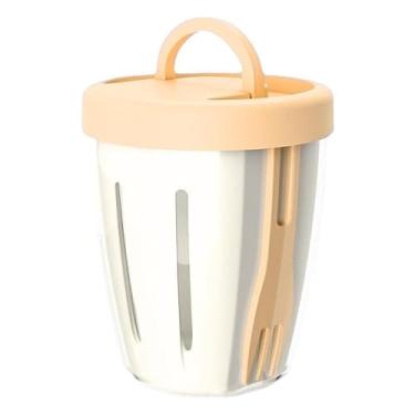 Imagem de Copo portátil de salada de frutas com garfo – Copo de iogurte de café da manhã à prova de vazamento de 500 ml – Design de filtro de camada dupla para piquenique, trabalho, viagem, escola (amarelo)