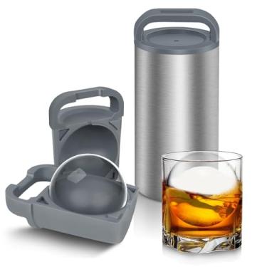 Imagem de Máquina de gelo transparente, aço inoxidável de 6 cm e silicone sem BPA, molde para uísque, coquetéis e bourbon, presentes de bebidas para homens e mulheres