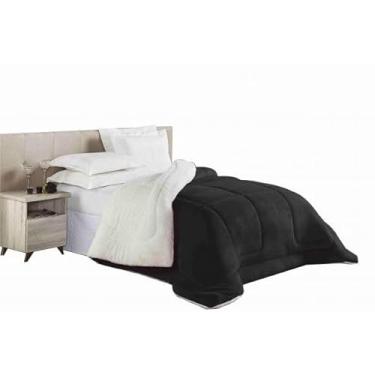 Imagem de Cobertor Queen Dupla Face - Sherpa Aveludado + Pele de Carneiro Peludo - Casal Premium (Preto)