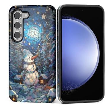 Imagem de Kapadiy Capa para Samsung Galaxy S23 FE [design de mosaico de vitral de Natal de boneco de neve] - Proteção dupla híbrida (silicone + policarbonato rígido) à prova de choque, capa protetora para