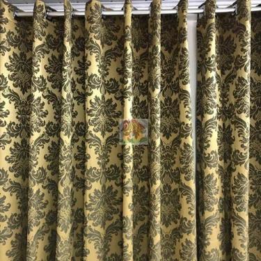 Imagem de Cortina Jacquard Blackout Dourada c/ Preto 5,60m X 2,50m - Sua Casa De