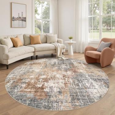 Imagem de DMOYEST Tapete redondo de 1,8 m para sala de estar, 15 x 15 cm, lavável, grande, macio, neutro, moderno, abstrato, tapete para quarto, sala de jantar, casa de fazenda, escritório em casa - cinza e