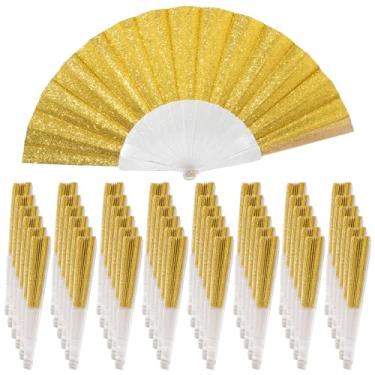 Imagem de SiissaPeksid Pacote com 48 ventiladores de mão, ventilador dobrável de glitter com nervuras transparentes brilhantes – Ideal para casamento, igreja, festival, dança, festa de chá, clube e acessórios