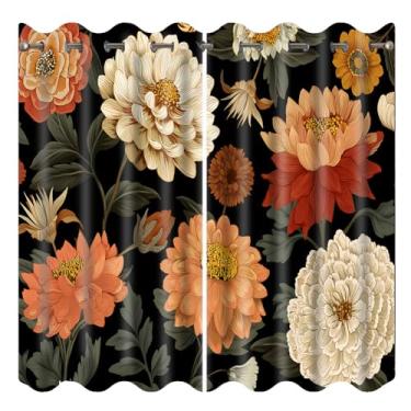 Imagem de SUPERDANT Cortinas blecaute com flores, boêmia, persiana, quarto de menina, preto, peônia, crisântemo, ilhós, cortinas blackout para quarto, sala de estar, casa, 214 x 160 cm