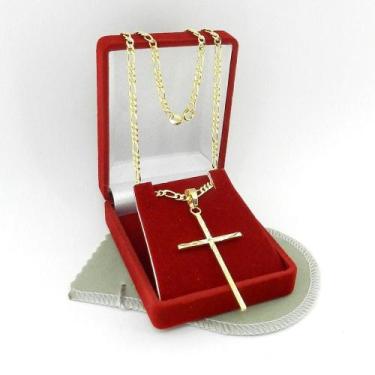 Imagem de Corrente Masculina 70cm 3mm Cruz Folheado Ouro 18k CR745 - WNBIJOUTERI