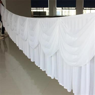 Imagem de Saias de mesa douradas em seda lisa com borlas, toalha de mesa para decoração de palco e festa de casamento, branca, L 6 m x A 80 cm