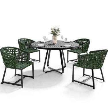 Imagem de Conjunto de Mesa Ripada 1,00m Moderno com 4 Poltronas Corda Náutica - 