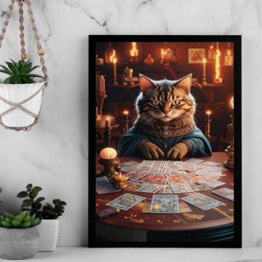 Imagem de Quadro Gatinha Taróloga - Cartomante 45X34Cm - Com Vidro