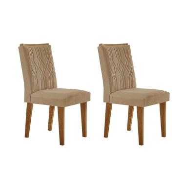 Imagem de Kit 2 Cadeiras Sala Jantar Alegra 2 Un Madeira Capuccino Linho Bege Turim Rufato
