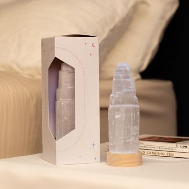 Imagem de Luminária Led Selenita Colorida 15cm - Base de Madeira