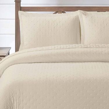 Imagem de Cama Posta King Melinda Colcha Luxo Algodão Bordado 3 Pçs