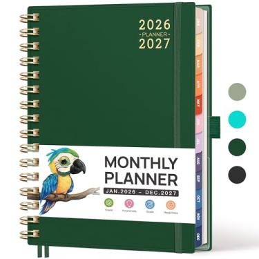 Imagem de RETTACY Planner 2025-2026, planejador mensal, janeiro de 2025 a dezembro de 2026, 14,5 cm × 21 cm, tamanho médio, calendário 2025-2026, 24 abas mensais, capa de plástico flexível, encadernação em