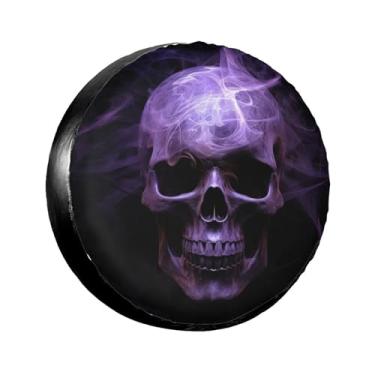 Imagem de LOJAOGON Capa de pneu sobressalente com impressão de caveira roxa protetores de roda à prova de poeira capa de pneu para trailer, trailer, areia muitos veículos 43.2 cm