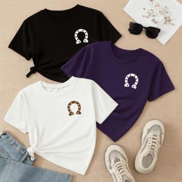 Imagem de Kit com 3 Camisetas Estampadas Ferradura Modinha Country Cavalo Peão R