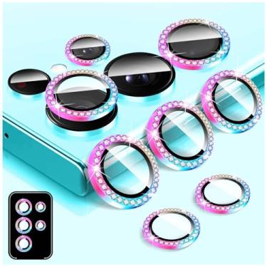 Imagem de LucBuy Protetor de lente de câmera Diamond para Samsung Galaxy S23 Ultra, protetor de tela traseira de vidro temperado brilhante, anéis de proteção de metal de alumínio individuais, adesivos de filme
