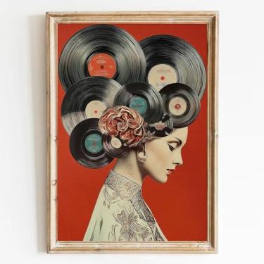 Imagem de Gravar arte de parede pôsteres de música engraçados discos de vinil impressão vintage feminino retrato retrato retrato de música vintage toca-discos arte quarto infantil impressão em tela estética 40