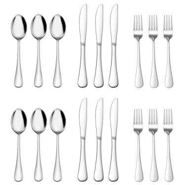 Imagem de E-far Conjunto de colheres e facas de garfos para 6, 18 peças, conjunto de talheres de aço inoxidável, talheres de grau alimentício para cozinha doméstica, restaurante, acabamento espelhado, pode ser
