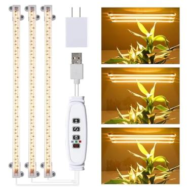 Imagem de Hywyimlait Tiras de luz LED de 3 cabeças para plantas de interior de espectro total de 3500 K, barra de luz de planta de 144 LEDs com temporizador de 3/9/12H, 10 níveis reguláveis para mudas