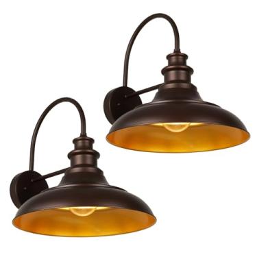 Imagem de Diyel Luminárias de celeiro ao ar livre, luzes de montagem de parede externa de casa de fazenda grande de 40,6 cm, arandelas de parede com pescoço de ganso rústico, iluminação de parede interna