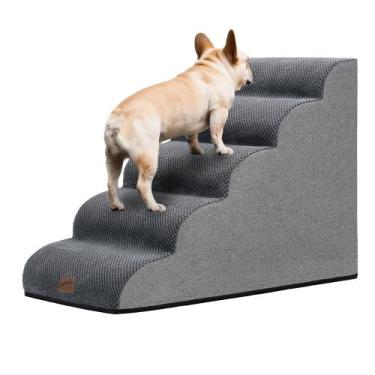 Imagem de Dog Stairs GoGoBunny Ramp para camas altas, cinza de 5 degraus