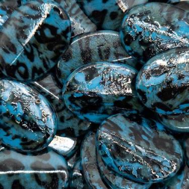 Imagem de Miçanga Passante Oval Chato Acrílico Azul Com Preto 30x21mm 30pçs 69g 