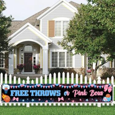 Imagem de JOYMEMO Faixa de quintal rosa azul ou arcos rosa - basquete ou arcos revelação de gênero decorações de festa, lembrancinhas de festa de chá de bebê esportivo gravidez novos pais acessórios de foto